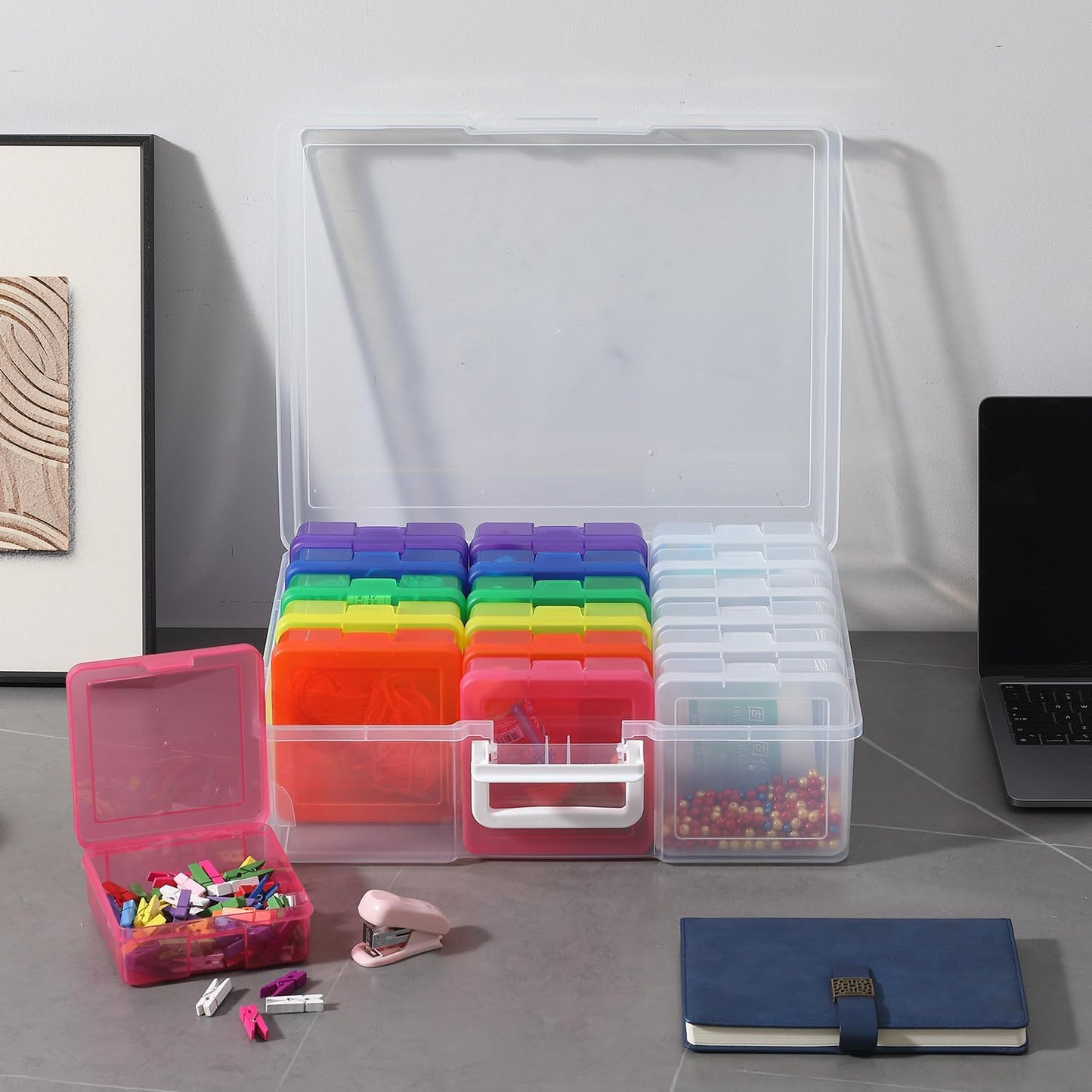 Plastic Storage Box Arts & Crafts Storage Boxes & Organizers With Large Storage Box Small Rectangular Plastic Container For Craft Storage (12 Color+6 Clear-Small)