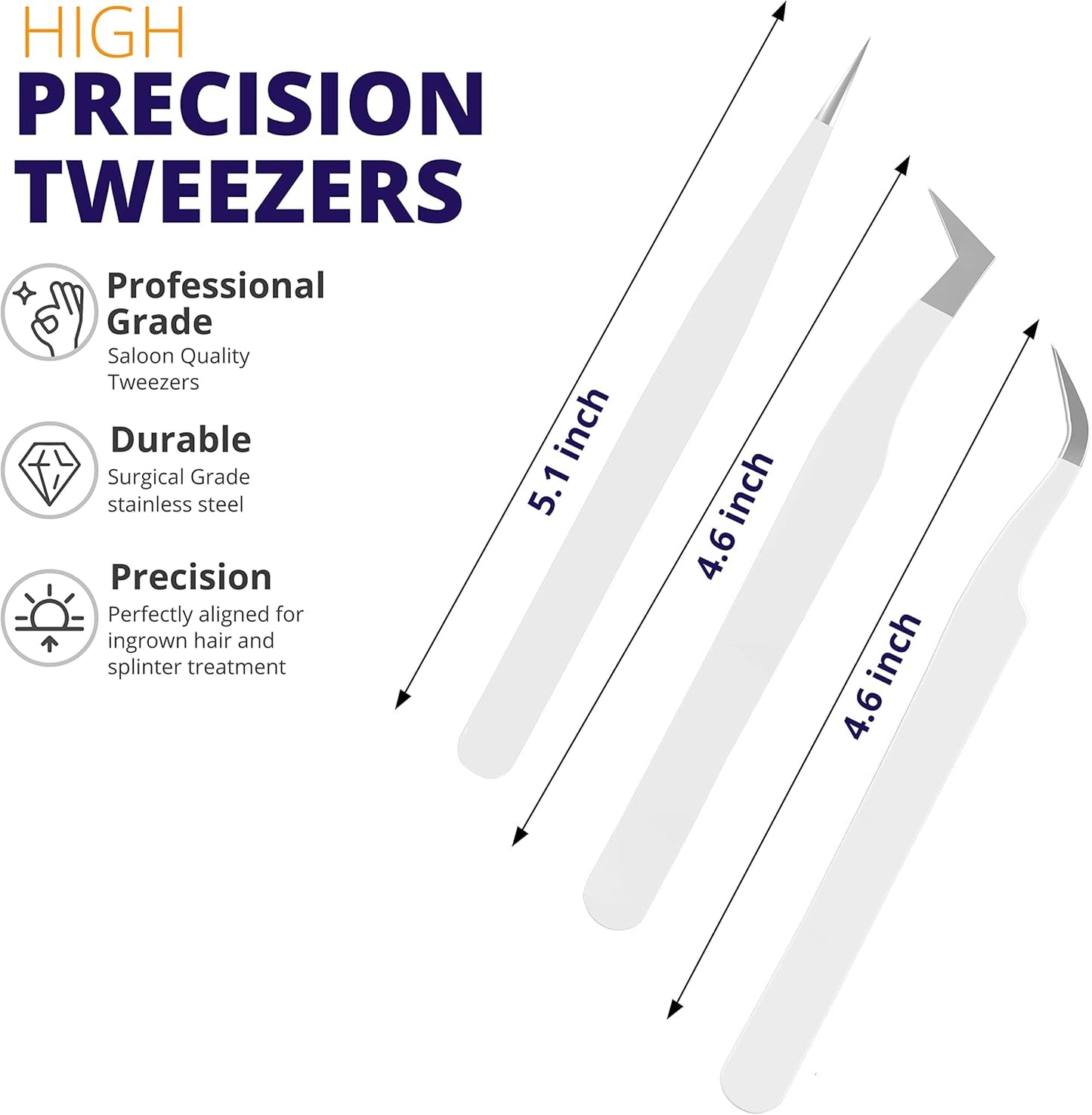 SIVOTE Lash Tweezers for Eyelash Extensions, Hand Calibrated Straight & Curved Tip, Pack of 3, White