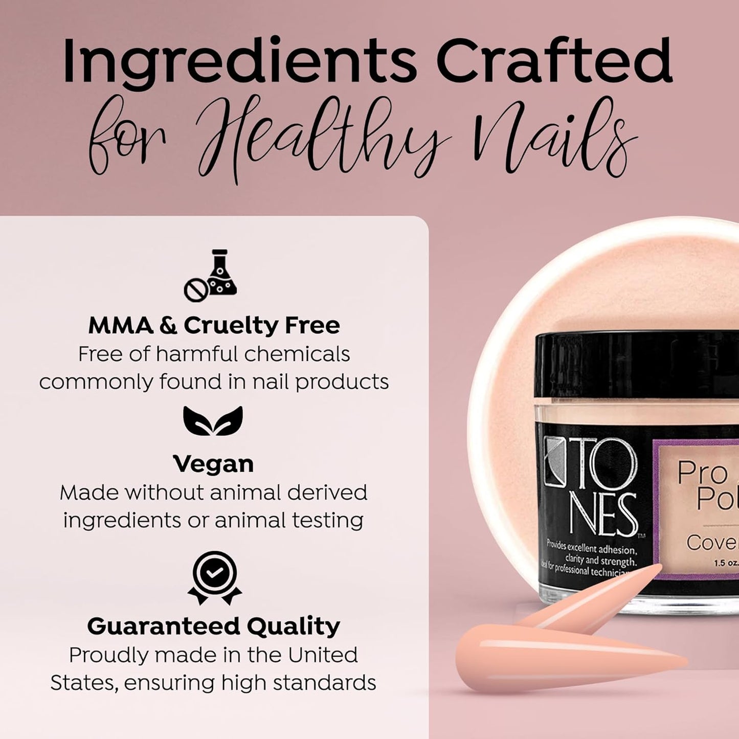 Tones Pro Acrylic Nail Powder, Cover Almond (Soft Nude Beige), (1.5 Fl Oz) - Long-Lasting & Non-Yellowing Polymer for Salon Quality Nail Extensions & 3D Art