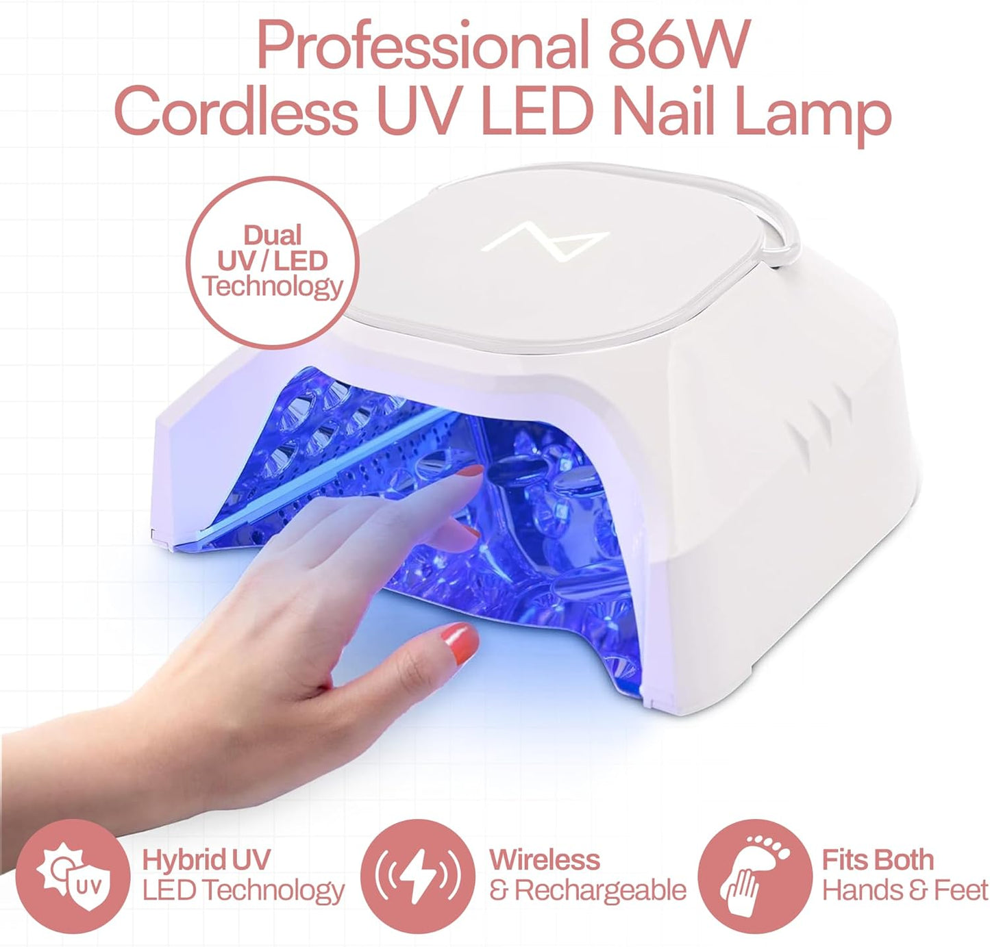 M - GlowPro Professional Hybrid 86W Wireless Rechargeable UV LED Nail Curing Lamp Cordless Nail Dryer for Gel Nails, Manicure, Pedicure (Teal)