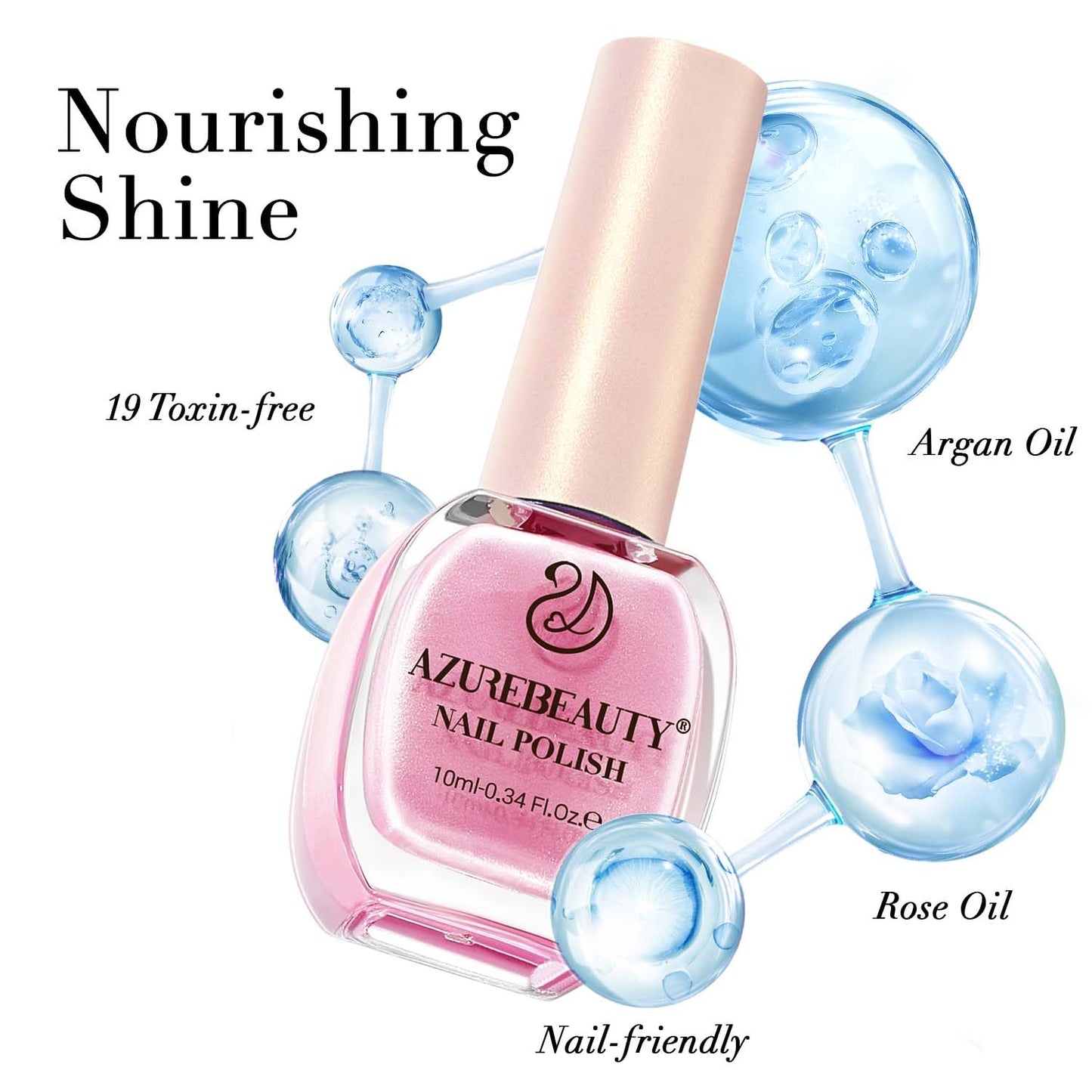 AZUREBEAUTY Nail Polish Shimmery Rose Pink Summer Nail Polish Quick Dry Natural Infinite Shine Nail Lacquer Fingernail Polish Strengthening Treatment Kit Salon-Quality for Women 10ml