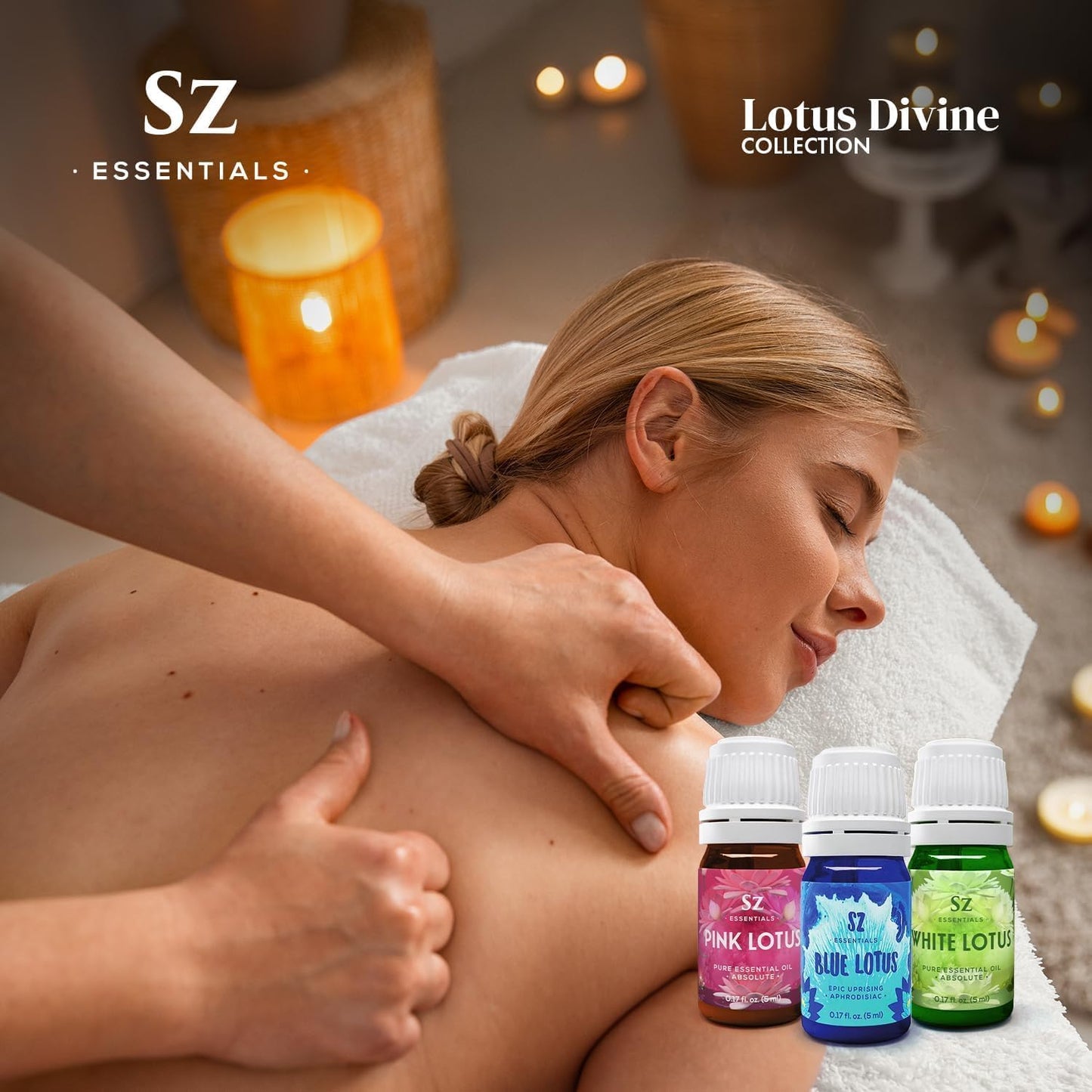 Divine Essential Oils Collection - Blue, Pink, White Lotus - Set of 3 Bottles (0.17 Fl Oz - 5ml Each) - 100% Pure, Natural & Undiluted - Therapeutic Grade & Vegan