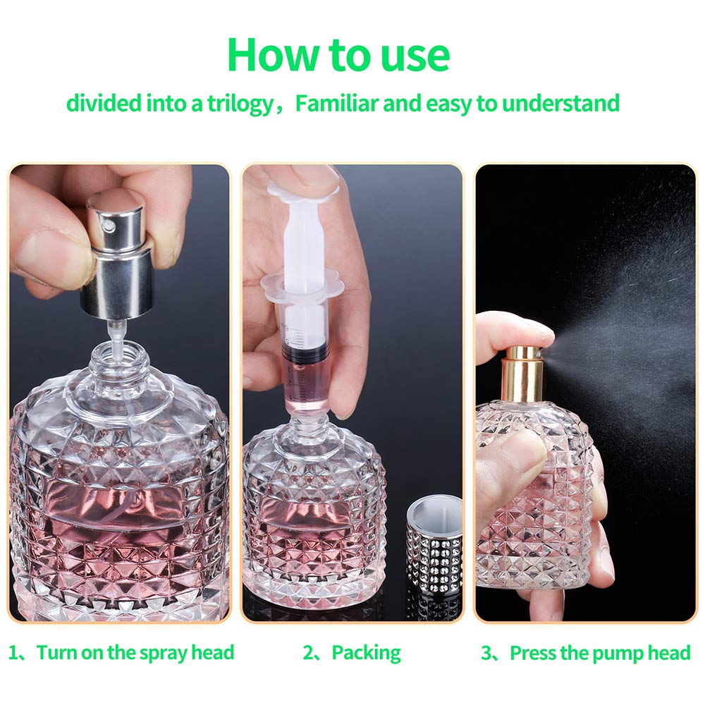 2 Pack 30ml 50ml Clear Empty Glass Spray Bottles,Refillable Empty Atomizer Perfume Bottles,Atomizer Spray Bottle With 4 kinds of perfume dispenser (50ml Silver cap and 30ml Silver cap)