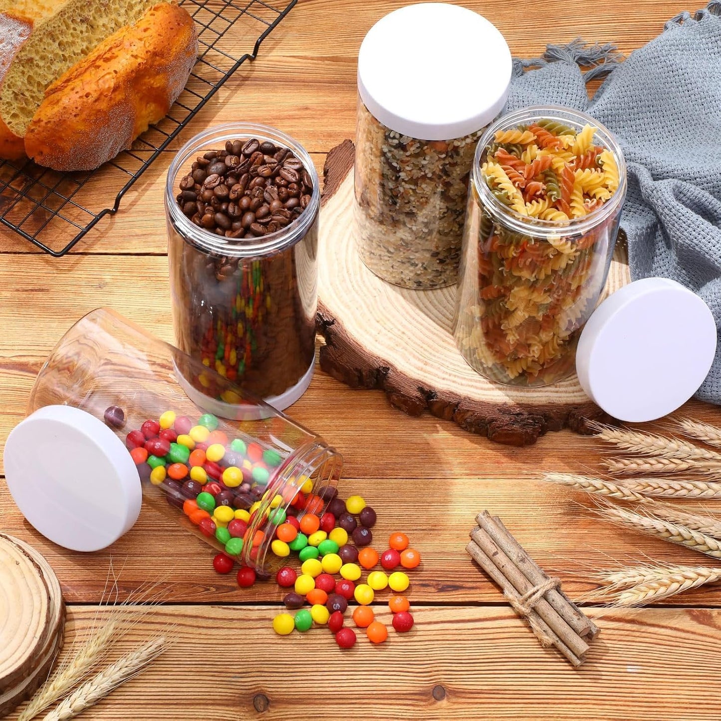 SATINIOR 24 Pieces Empty Clear Plastic Jars with Lids Round Storage Containers Wide Mouth for Beauty Product Cosmetic Cream Lotion Liquid Butter Craft and Food(Clear Lid,32 oz)