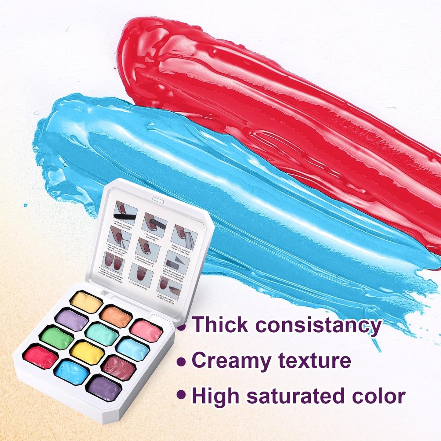 Gradient Painting Gel, 12 Bright Colors Ombre Gel Nail Polish for Pigment Pat Aura Nails, French Manicure DIY Nail Art Long-lasting No-wipe Cream Color Palette Lullaby Palette