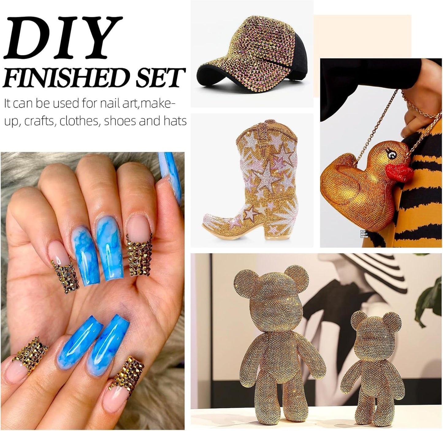 Gold Flatback Rhinestones, Glass Rhinestones for Nail Art and Craft, Glue Fix, Loose Crystal Gemstones(Gold, SS10, 1440pcs, 2.7-2.8mm)