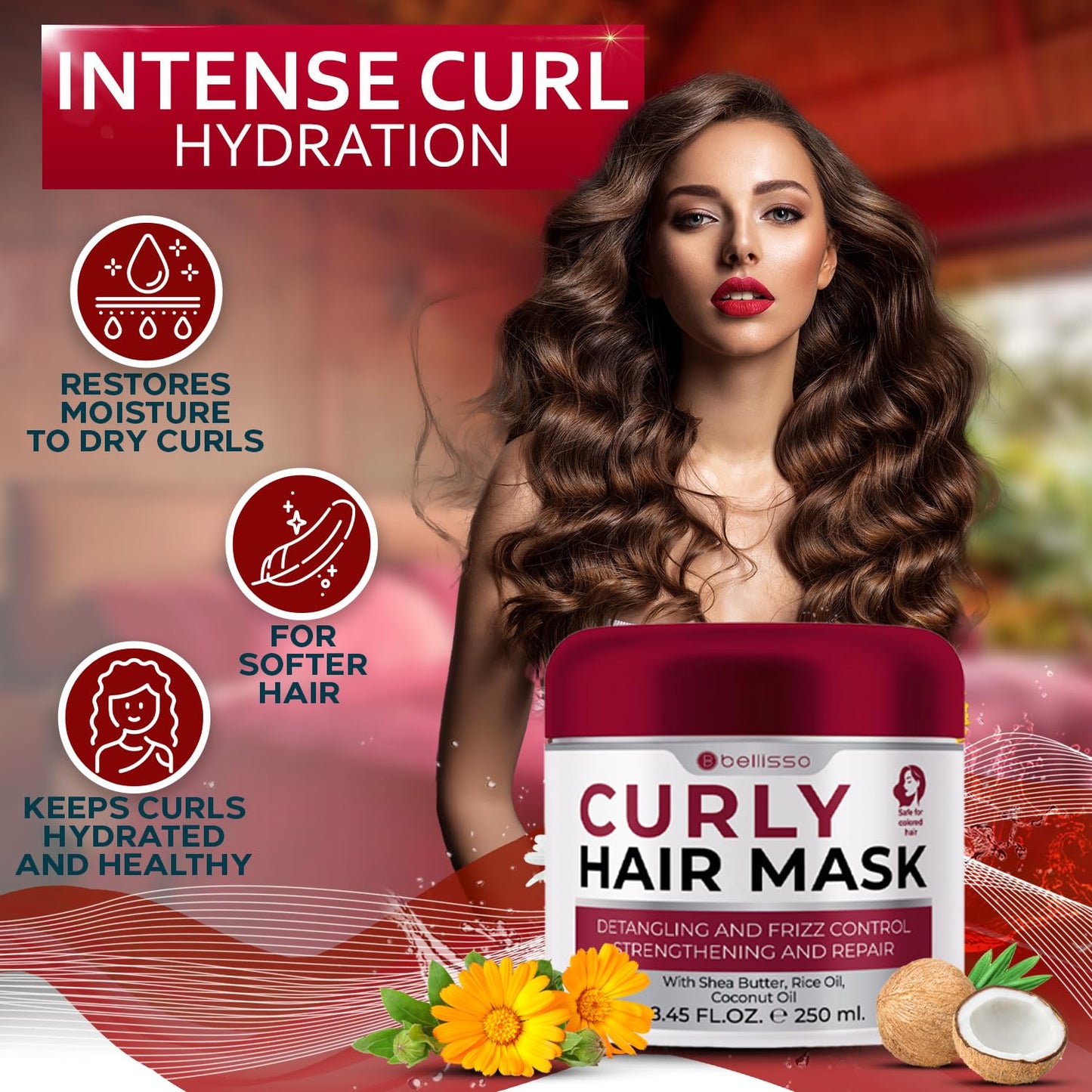 Curly Hair Mask - Deep Conditioning, Curl Enhancing Split End Repair for Women and Men - Strengthening Treatment Cream and Moisturizer Products for Dry, Damaged, Frizzy Hair - Anti Breakage Solution