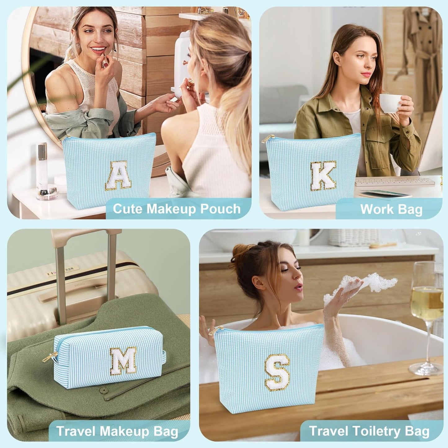 YOOLIFE Cute Makeup Bag for Women & Girls - Cosmetic Bag | Initial Make Up Bag | Personalized Gift for Women / Her | Bridal Shower & Mother's Day Gift