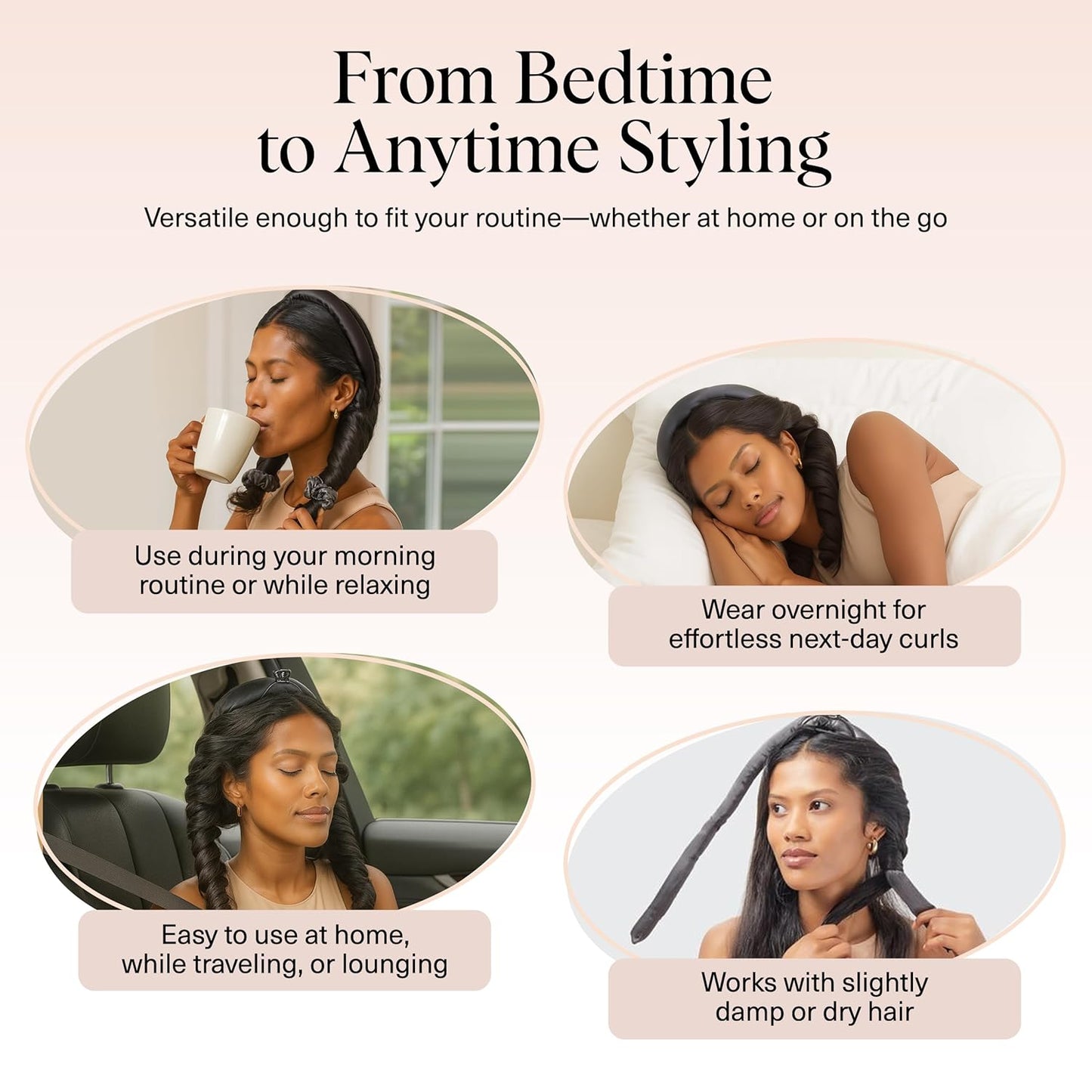 Kitsch Satin Heatless Curling Set – Heatless Hair Curler for Women, Hair Curler to Sleep In - with 2 Satin Scrunchies for Overnight Curls – No Heat Damage Styling with Heatless Curler - Charcoal