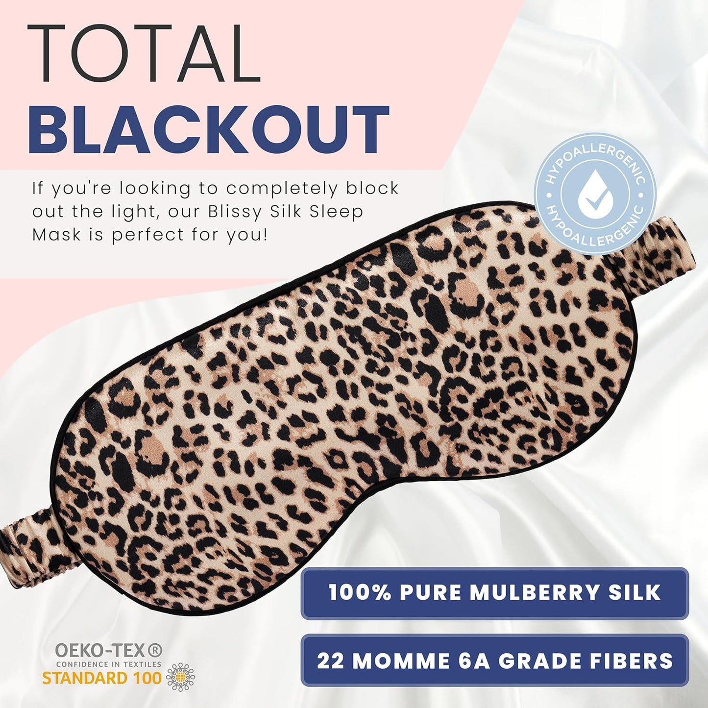 Blissy Silk Sleep Mask - Silk Eye Sleeping Mask for Women & Men for Total Blackout - 100% Pure Mulberry Silk, 22 Momme 6a Fibers - Blindfold Silk Sleep Mask Side Sleeper Eye Cover (Leopard)