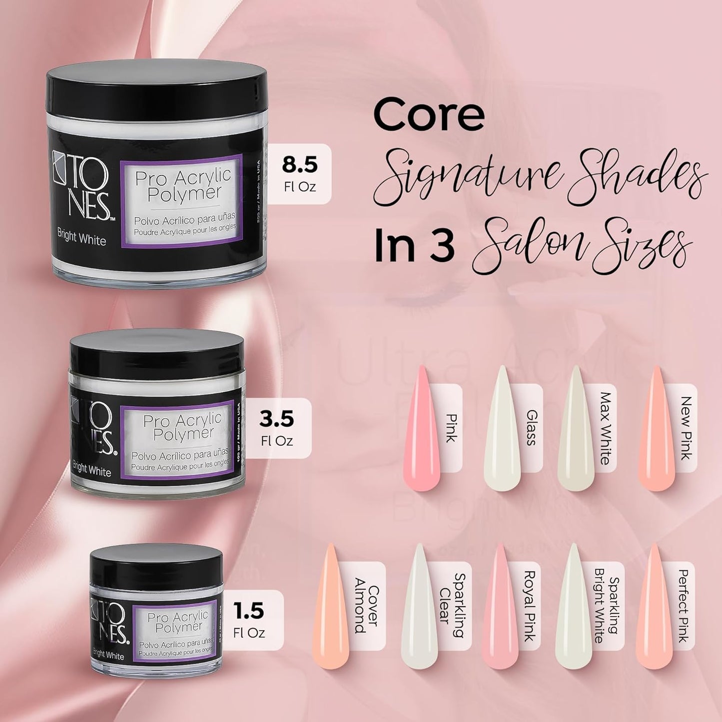 Tones Pro Acrylic Nail Powder, Sparkling Bright White (Opaque Off-White), (1.5 Fl Oz) - Long-Lasting & Non-Yellowing Polymer for Salon Quality Nail Extensions & 3D Art