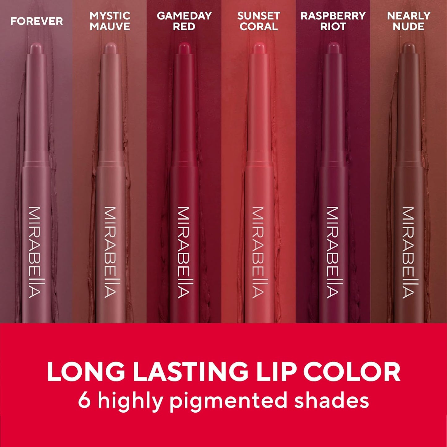 Mirabella - Velvet Matte Lip Crayon, Retractable Highly-Pigmented 2-in-1 Makeup, Long-Lasting Hydrating Lipstick Crayon + Lip Liner, Moisturizing Cream-to-Matte Lipcare Formula, Forever