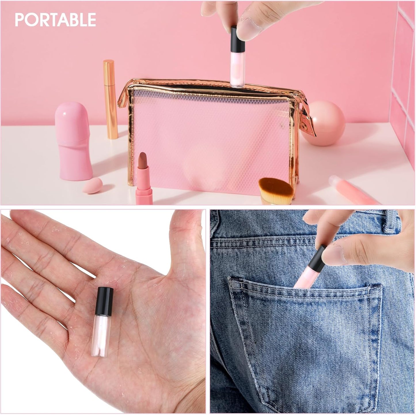 100 Pcs Mini Lip Gloss Tubes, Refillable Lip Balm Bottle Transparent Empty Containers Travel Personal Cosmetic Inserts Cosmetic Tools Mini Lipstick Containers for Women DIY Makeup