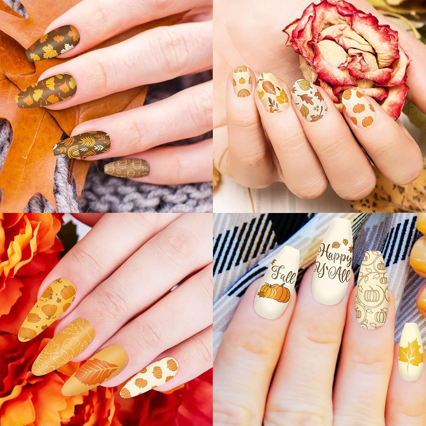 2 Sheet Fall Thanksgiving Nail Art Stamping Plate Kit Assorted Pumpkins Maple Leaves Autumn Blessing Collection Nail Art Plate for Holiday DIY Print Manicure Salon, 5.7 x 3.7inch