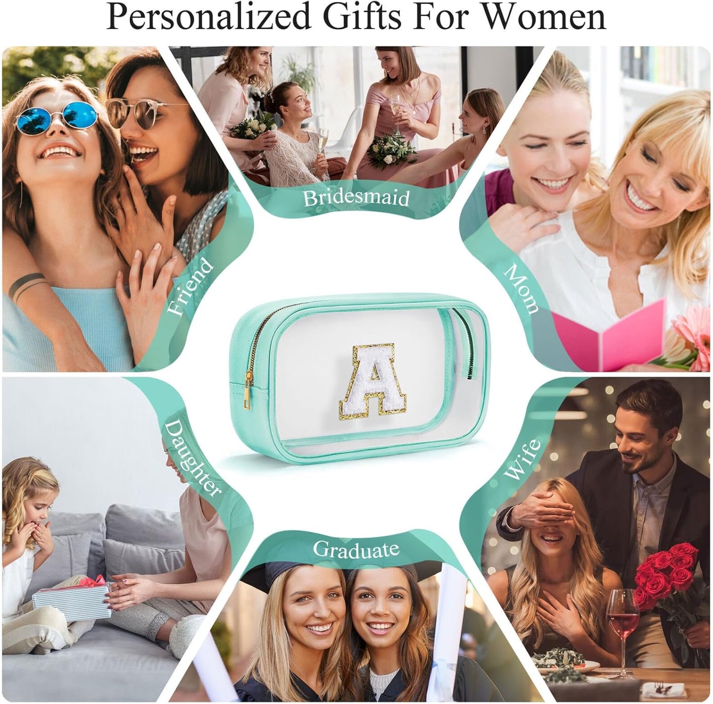 YOOLIFE Initial Clear Makeup Bag | Travel Clear Makeup Bag | Travel Beach Toiletry Bag | Car Organizer Essentials for Women | Waterproof Large Clear Travel Toiletry Bag | Teacher Birthday Gifts Blue K