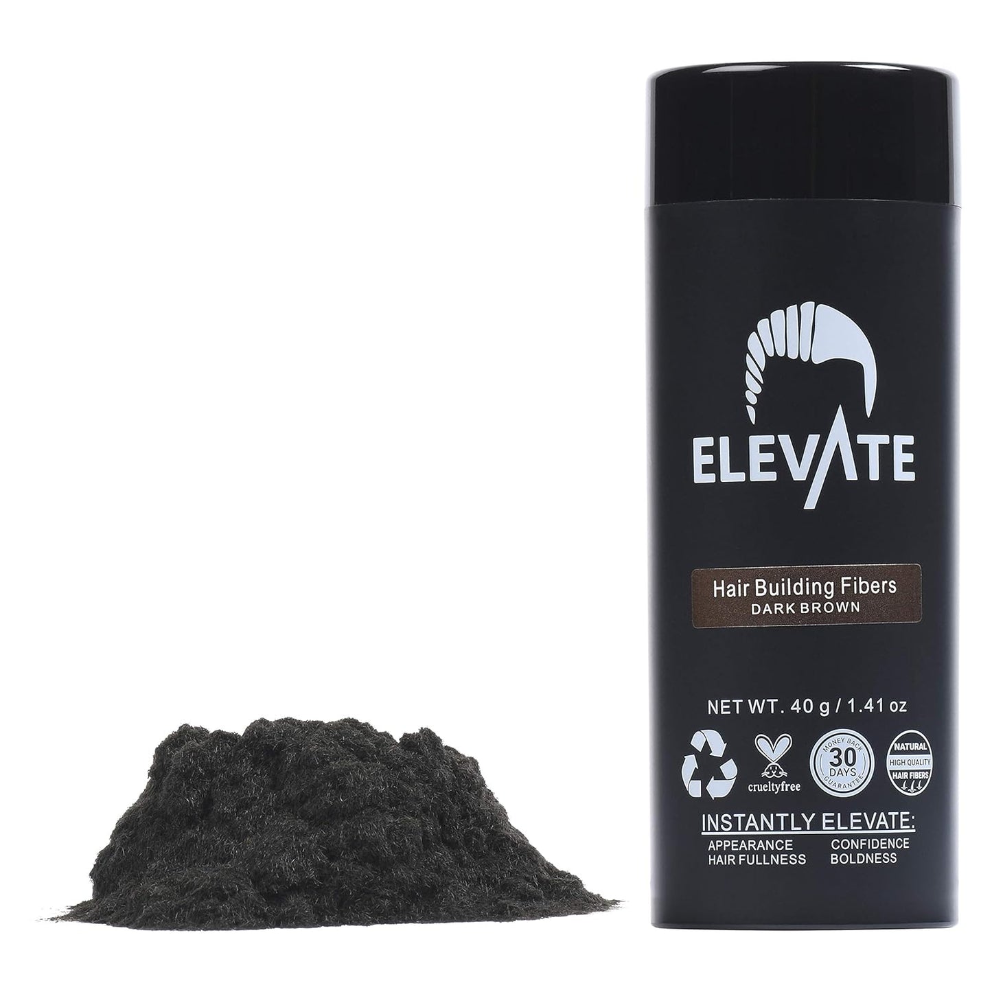 ELEVATE Hair Fibers for Thinning Hair Large Size 40g Bottle - 100% Natural Undetectable Keratin Fibers to Instantly Fill in Thinning Balding Loss Area Fuller in 30 Seconds Men & Women (Dark Brown)