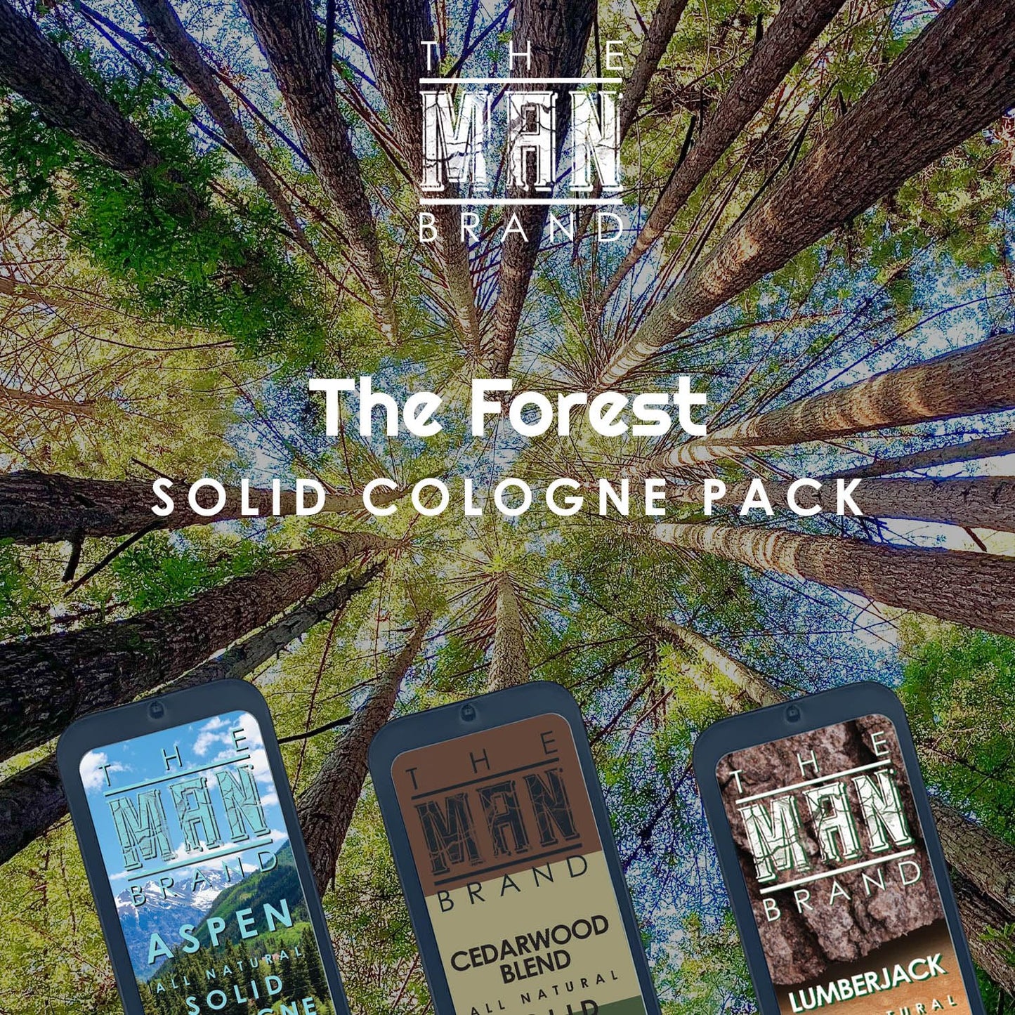 Solid Cologne Sample Set of 3 with Cedarwood Blend, Lumberjack and Aspen Solid Cologne - Mens fragrance Sampler Set - (The Forest - 3 Pack - 0.75 oz each)