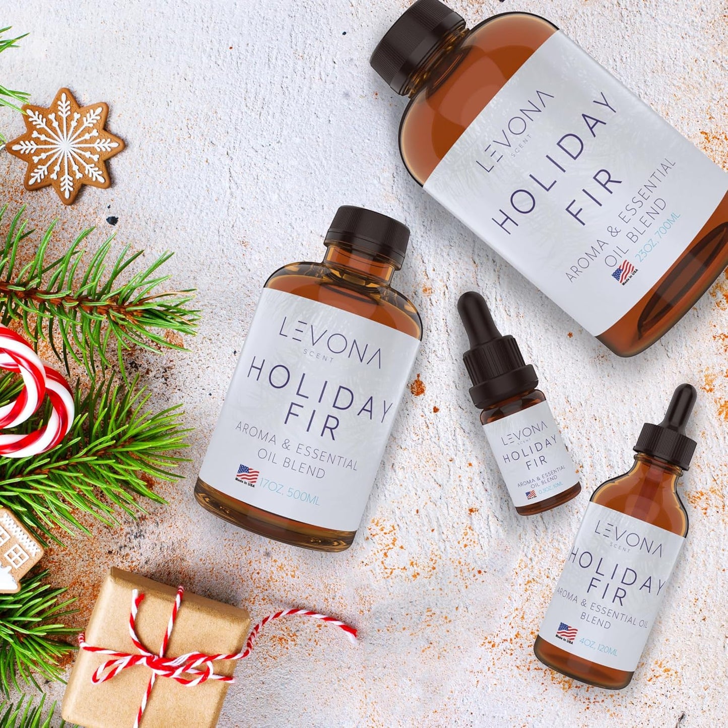 Levona Scent Essential Oil - Fresh Aroma for Home, Office, Hotel & Spa, Perfect in Humidifiers and Diffusers, Luxury Fragrance, with Sandalwood, Amber, Winter Fir Notes - 500ml/ 17 fl oz, Holiday Fir