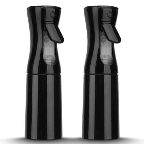 Spray Bottle for Hair (6.8OZ /200ML) Continuous Ultra Fine Mist Sprayer for Hair, Salons, Barber, Plants, Skin Care, Cleaning 2 Pack Black