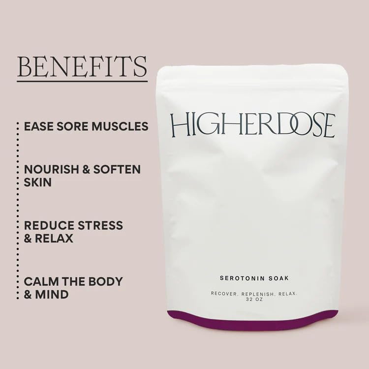 HigherDOSE Serotonin SOAK - Potent Magnesium Flakes with Stress Relief Essential Oils & Apple Cider Vinegar - Relaxing Bath Salts to Maintain Serotonin Levels and Muscle & Nerve Relief (32 Ounce)