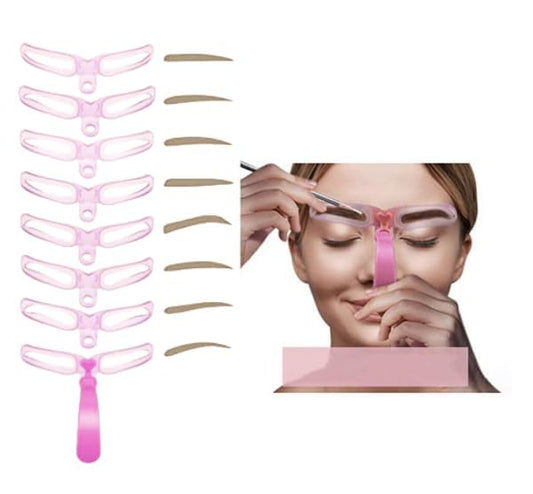 Reusable Eyebrow Shaping Kit with 8 Designs, Includes Stencils with Handle and Belt, Washable Eyebrow Guide, 5.2" Wide x 4" Long.