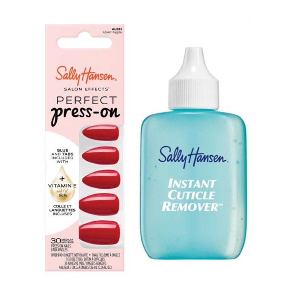 Sally Hansen Instant Cuticle Remover and Salon Effects ASAP Apple Press On Nails Kit, Nail Treatment and Manicure Set