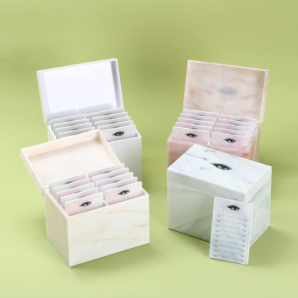 10 Layers Acrylic Eyelash Storage Box, Makeup Eyelashes Extension Close-Packed Display with 10 Pallets, Grafting False Eyelashes Glue Pallet Holder Display Organizer (Marble Pink)