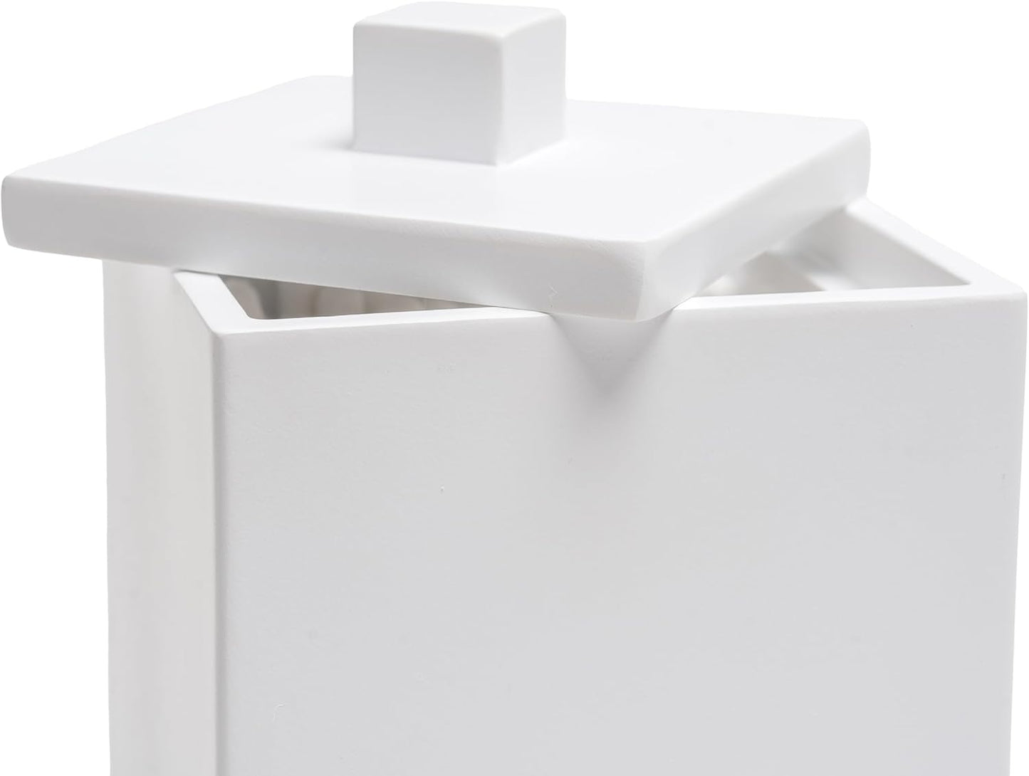 Bathroom Qtip Holder, Resin Cotton Swab Holder with Lid Qtip Holder Dispenser for Cotton Ball Bath Salts Storage Christmas Birthday Anniversary, Matte White