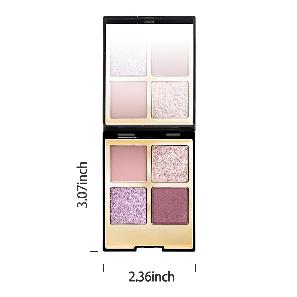 4 Colors Eyeshadow Makeup Palette,Nude Pink Purple Natural Neutral Nude Eye Shadow Palette with Mirror,Long Lasting Naturing-Looking,Waterproof,Travel Size