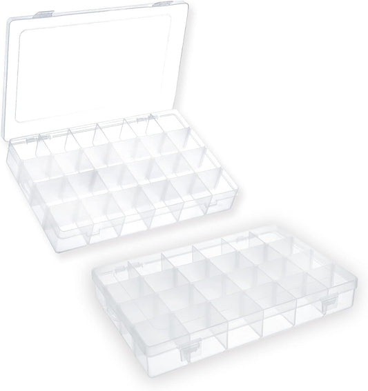 2 Pack 24 Grids Plastic Small Crafts Storage Boxes with Adjustable Dividers (10.5" × 6.7" x 1.57")
