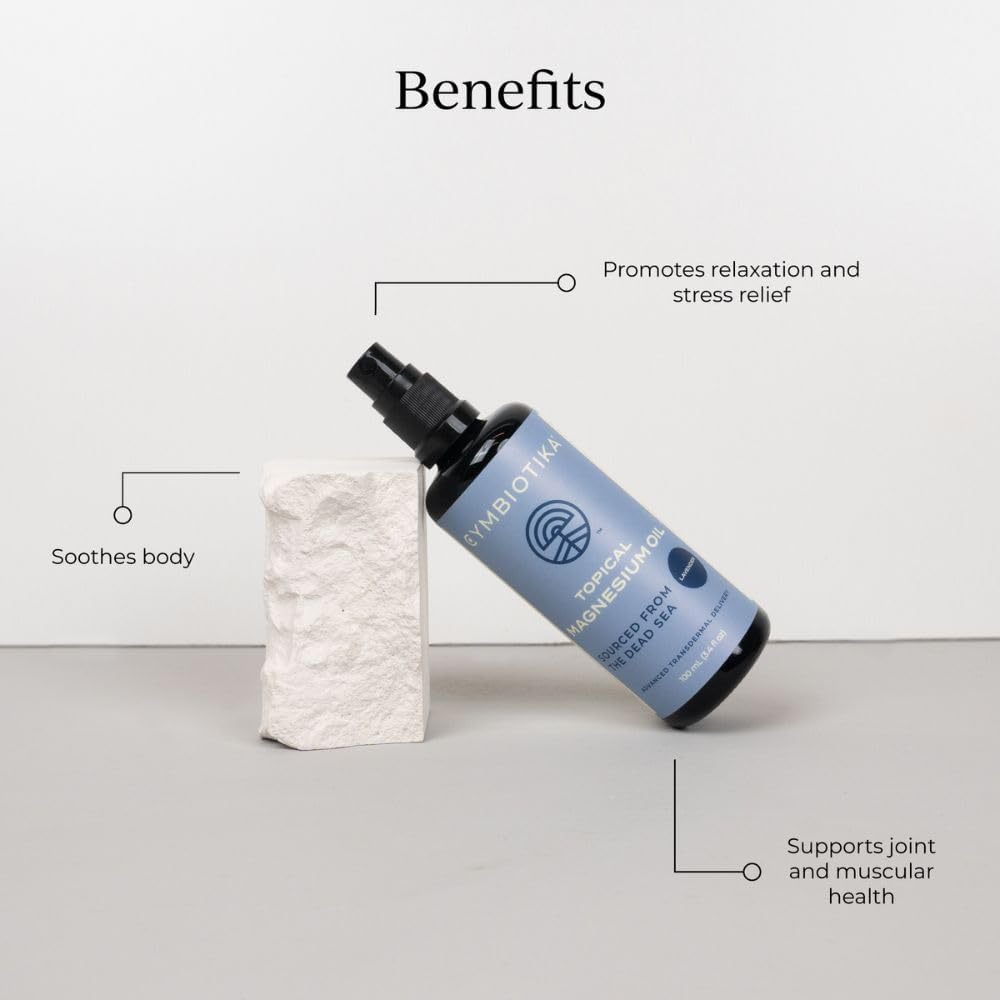 CYMBIOTIKA Topical Magnesium Oil Spray for Body, USA Made, Supplement for Leg Cramps, Muscle, Joint Health & Sleep Support, Includes Magnesium Chloride, Lavender Extract, Aloe Vera - Skin Applicator
