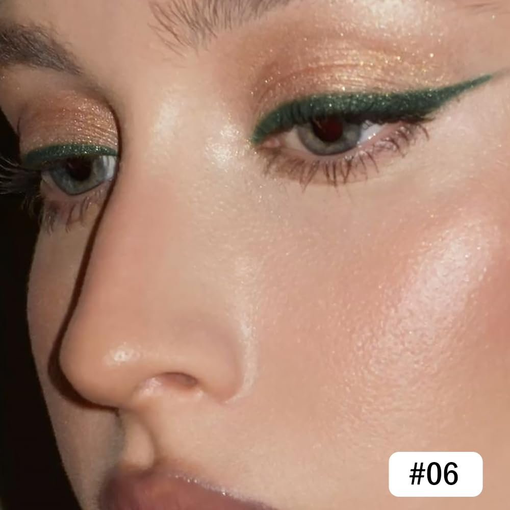evpct Green Glitter Eyeliner Pencil for Eyes, Dark Emerald Green Metallic Shimmer Eye Liner Pencil Makeup Waterproof Smudge Proof, Colored Gel Waterline Eyeliner, Face Eye Paint Stick Halloween Makeup