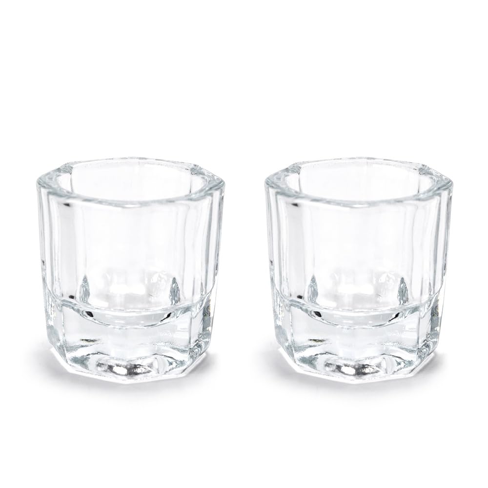 2Pcs Nail Art Dappen Dish Cups for Acrylic Liquid and Powder Clear Glass Nail Bowl Acrylic Powder Holder Nail Liquid Cup Acrylic Glass Jar Crystal Bowl for Nails