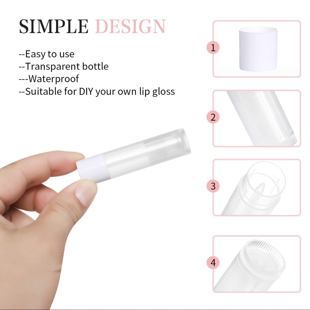 100 Sets Empty Lip Balm Tubes Bulk Round with Caps for DIY Lipstick Homemade, 3/16 OZ (5.5 ML), Clear, BPA Free, 100 Tubes and Caps