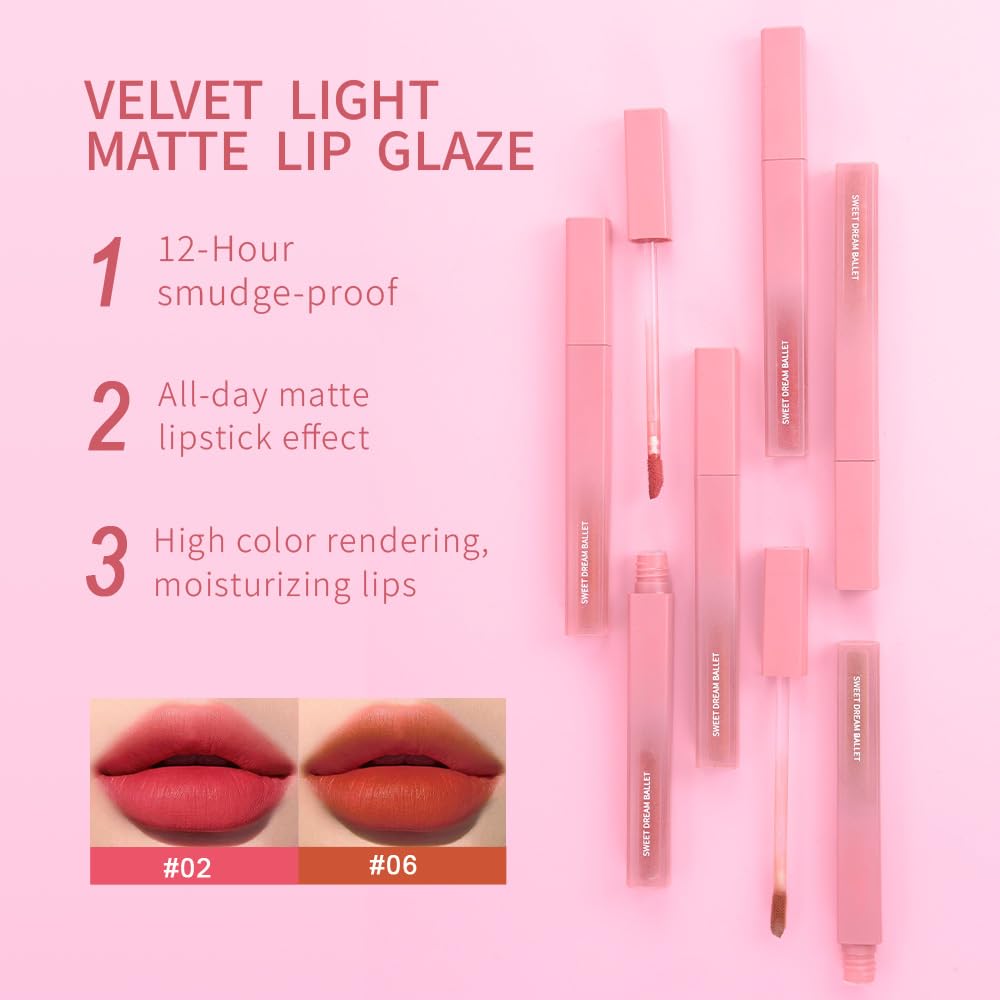 BINGBRUSH 2Pcs Velvet Light Matte Lip Tints – Colorstay Lipstick Highly Pigmented, Long-Lasting Lip Stain,Moisturizing, Waterproof, Lightweight Soft Lip Cream,Smudge-Proof & Fade-Resistant