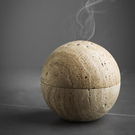 Handmade Travertine Stone Incense Resin Burner Holder – Natural Stone Incense Burner with Brass Insert for Home Decor & Relaxation