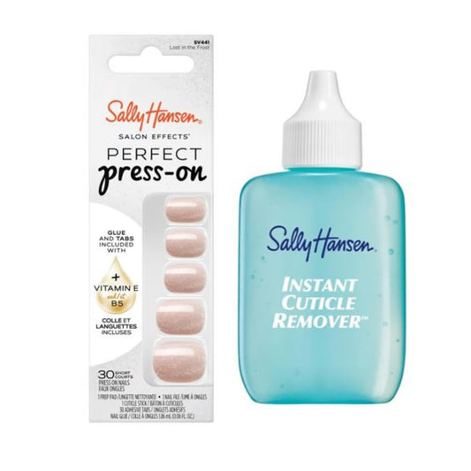 Sally Hansen Instant Cuticle Remover and Salon Effects Lost in the Frost Press On Nails Kit, Nail Care and Manicure Set