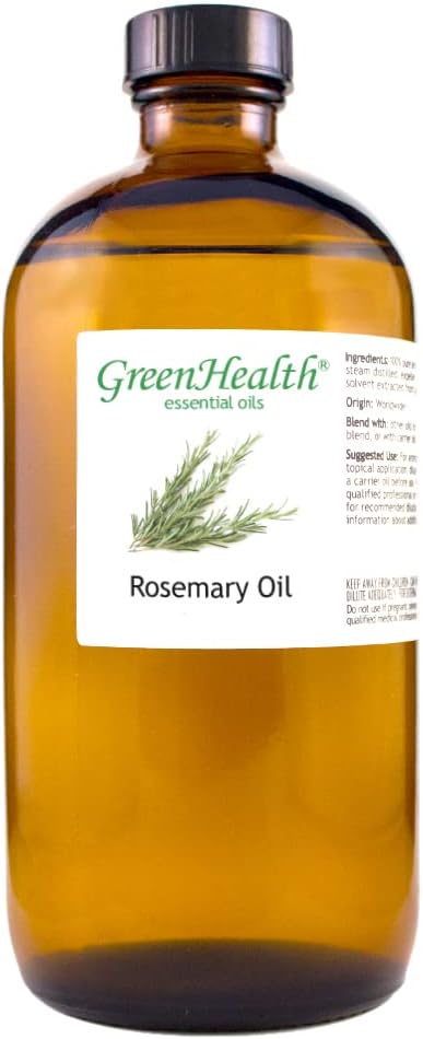 GreenHealth Rosemary Essential Oil 16 fl oz – 100% Pure Undiluted – Steam Distilled Aromatherapy Oil – Amber Glass Bottle for Diffuser, Candle Making, DIY & Home Fragrance