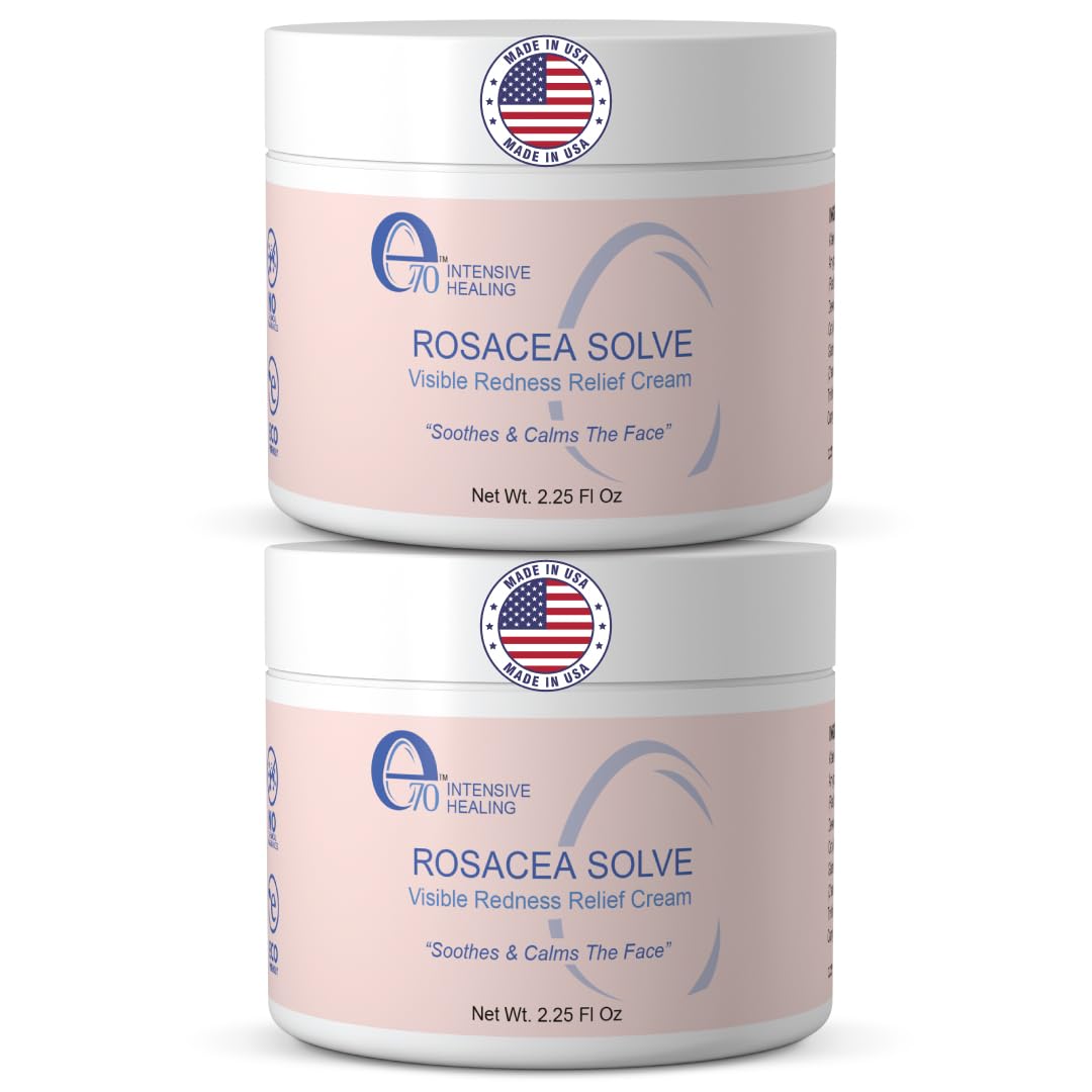 Rosacea Treatment for Face Skincare Cream for Women & Men (Pack of 2) - Gentle Moisturizer Redness Reducing Skin Care - with Aloe Vera & Hyaluronic Acid - Day-Night, Made in USA by e70 (2.25 fl. oz.)
