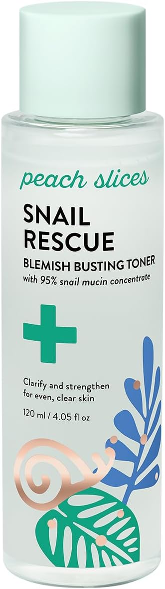 Peach Slices | Snail Rescue Blemish Busting Toner | 95% Snail Mucin | Pore Cleaner | Hydrates & Balances | Korean Skin Care | CICA | Hyaluronic Acid | Non-Comedogenic | Cruelty-Free | 4.05 oz