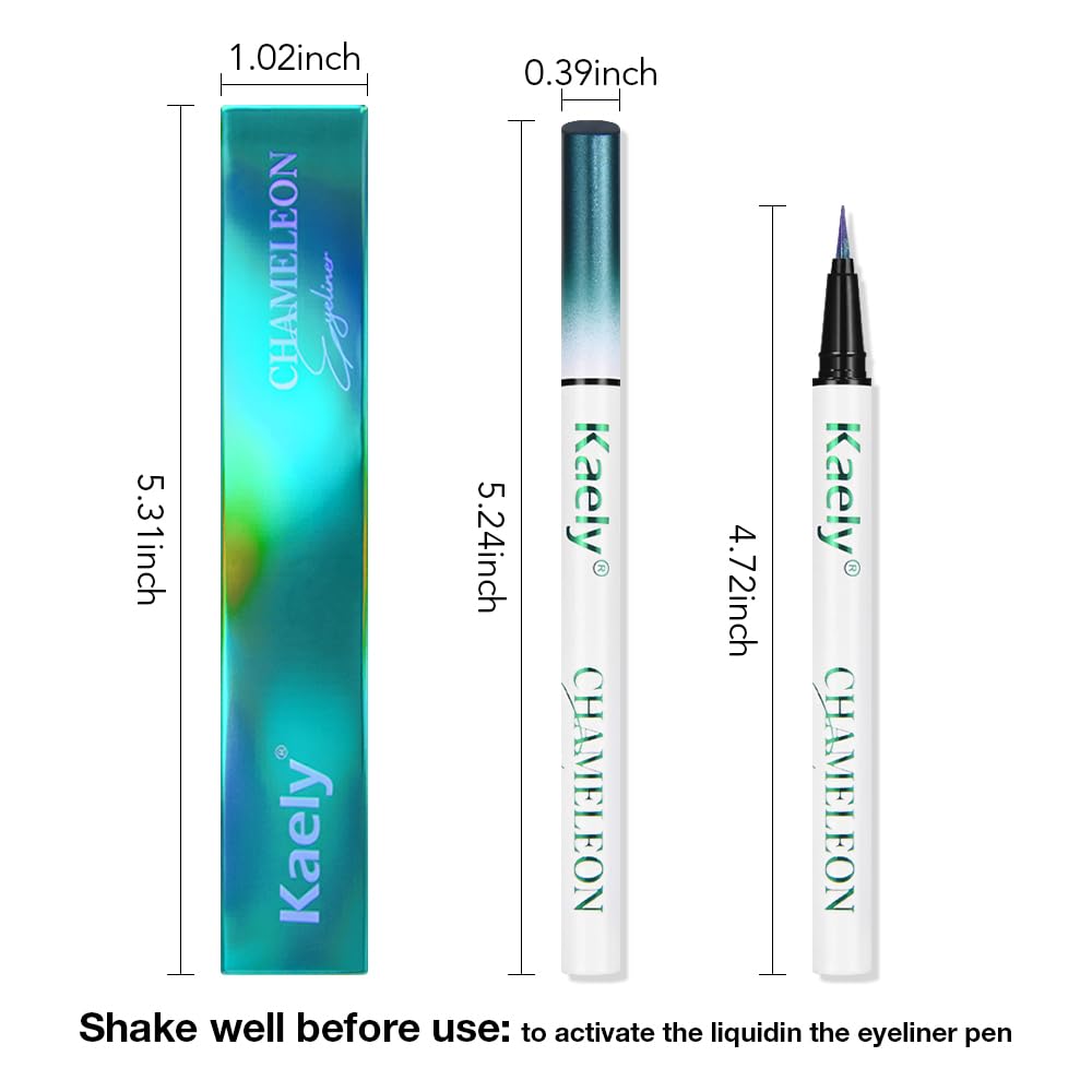 evpct Chameleon Duo Chrome Liquid Eyeliner, Teal Sapphire Blue Glitter Metallic Shimmer Liquid Eyeliner, Multichrome Color Shift, Long Lasting Waterproof Eye Liner Eyeshadow Pencil Face Glitter Makeup