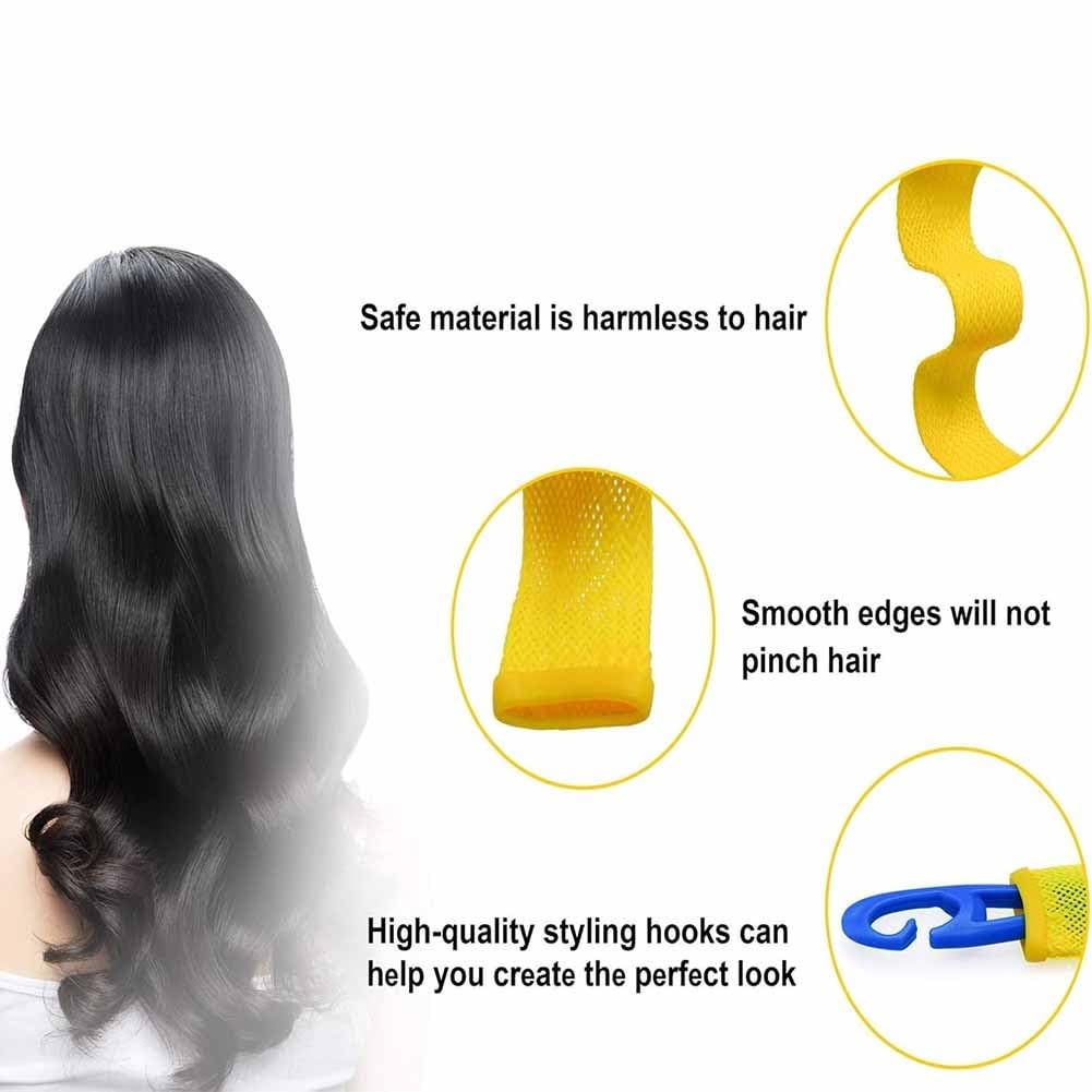 Heatless Hair Curling Set Magic No Heat Spiral Hair Curls Portable DIY Rollers Styling Kit Durable Beauty Makeup(30pcs*17.7in)