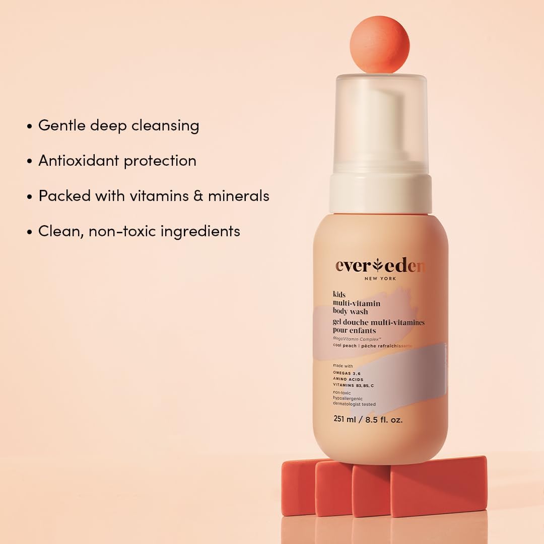 Evereden Multi-Vitamin Kids Body Wash Cool Peach: Gentle Body Wash Sensitive Skin Nourishment & Hydration Formula | Clean Non-Toxic for Kids | 8.5 fl oz.