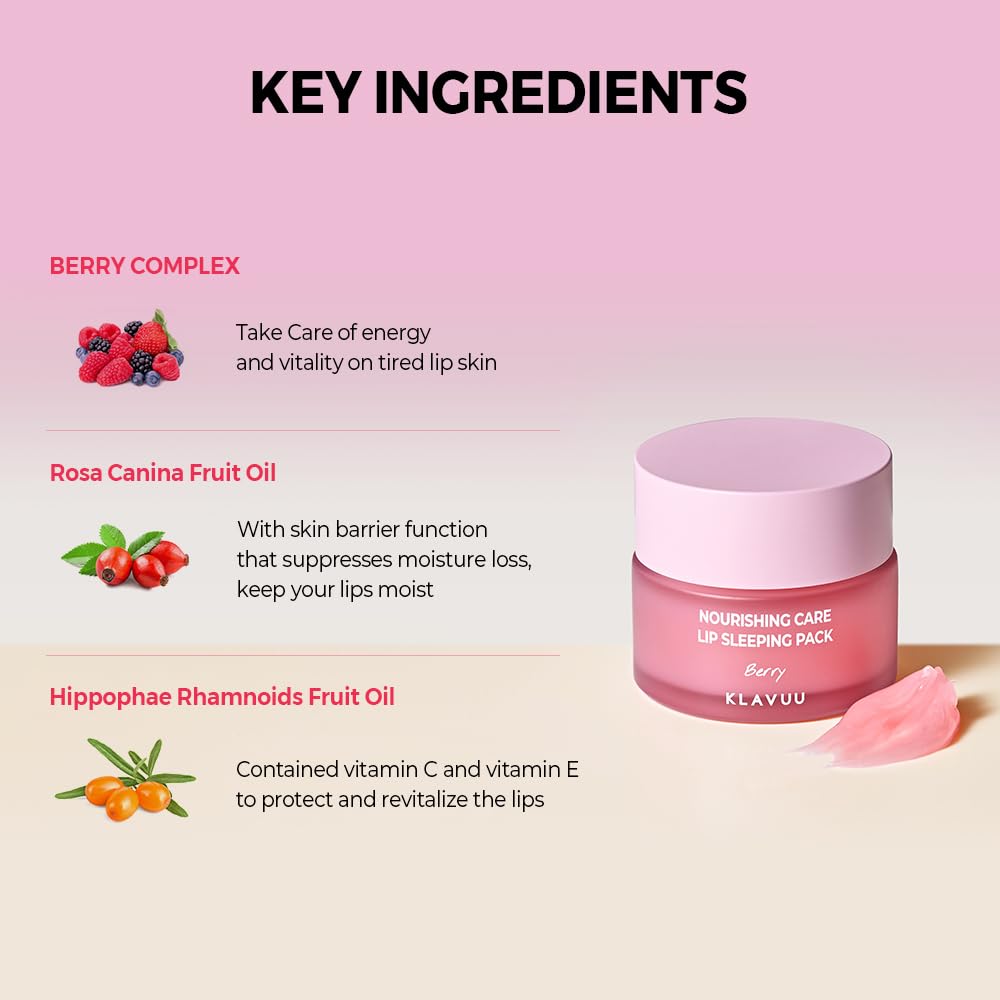 Klavuu Lip Mask Set (2PCS) – Overnight Deep Hydrating Korean Lip Balm Treatment for Very Dry, Chapped Lips | Lip Lightening & Plumping with Instant Hydration | Gentle Exfoliating (Berry & Vanilla)