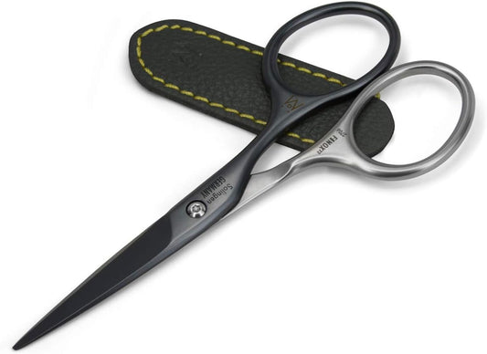 GERMANIKURE Moustache and Beard Scissors - Self-Sharpening FINOX22 Titanium Coated Stainless Steel Professional Grooming Tools in Leather Case - Ethically Made in Solingen Germany - 2706