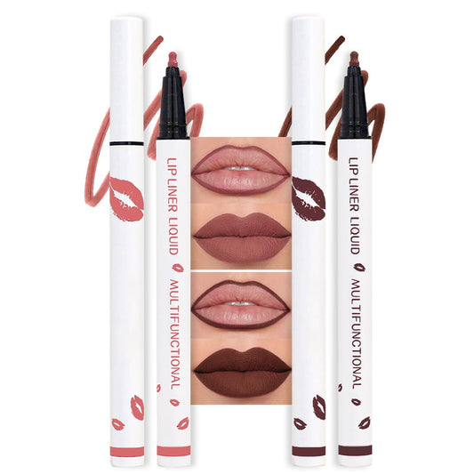 2Pcs Longwear Liquid Lip Liner Stain Marker Pen Set Long Lasting Waterproof, Maroon Dark Red Brown Dusty Mauve Matte 24 Hour Lip Liner and Lipstick Combo, Color Stay Lipliner, Lips Stain peel off