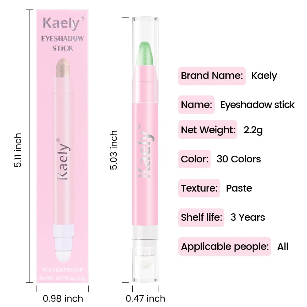 evpct 1Pcs Greenish Cyan Light Green Shimmer Cream Eye Shadow Brightener Sticks for Eyes Waterproof Pigmented, Double Ended Cream Eyeshadow Stick Pencil Pen with Applicator, Eye Shadow Palette
