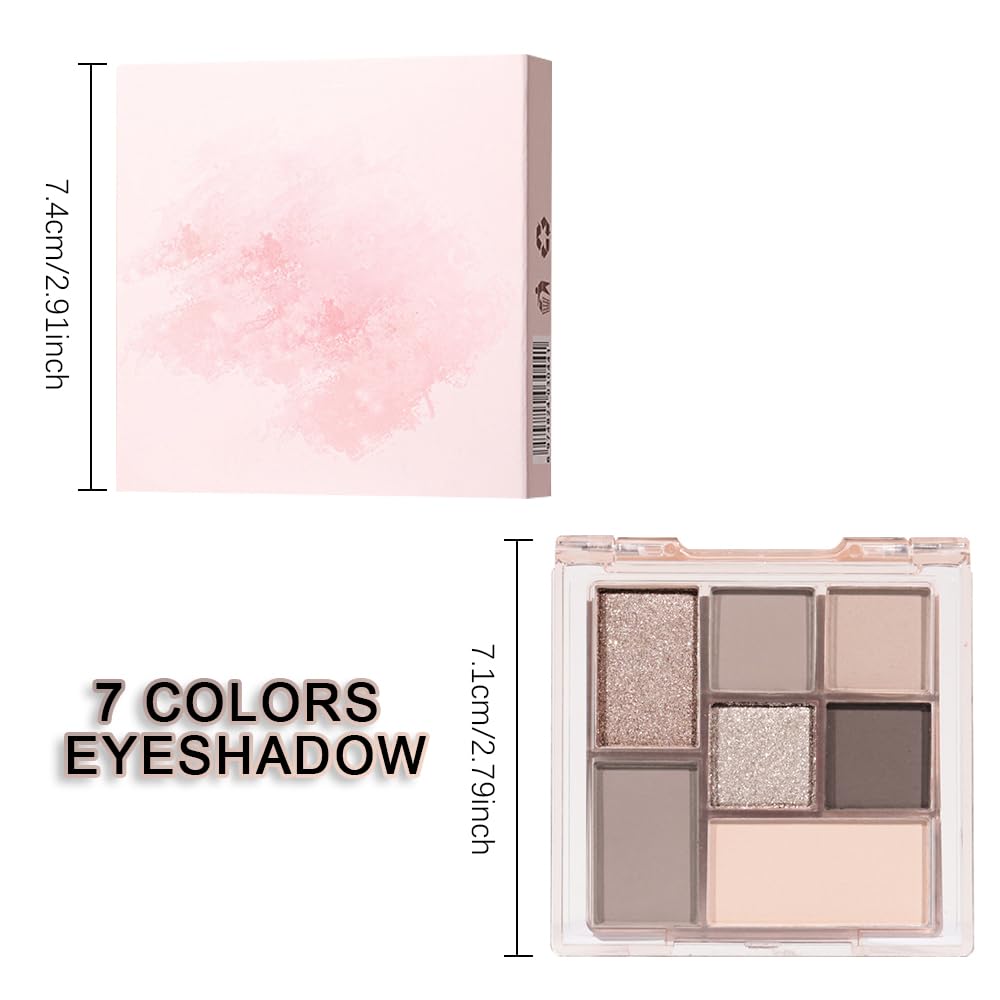 Nude Brown 7Colors Eyeshadow Makeup Palette with Mirror,Natural Neutral Eye Shadow Palettes for Older Women,Long Lasting Naturing-Looking,Lightweight,Waterproof,Eye Makeup Kit Travel Size,Vegan