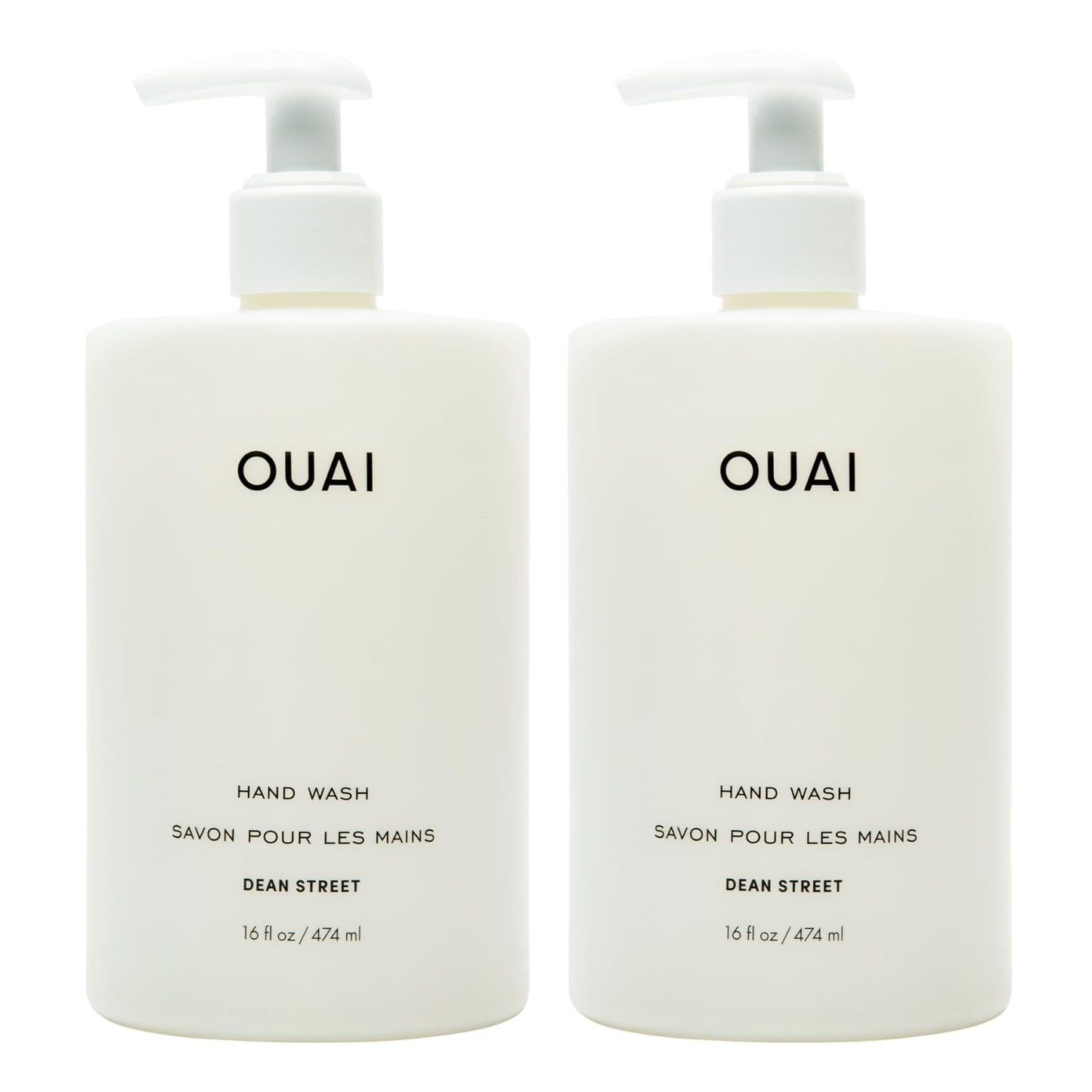 OUAI Hand Wash Full Size, Dean Street - Liquid Hand Soap with Jojoba, Avocado, & Rose Hip Oil for Replenished Skin - Gentle Exfoliating Kitchen & Bathroom Soap - (2 Pack, 16 Fl Oz Each)