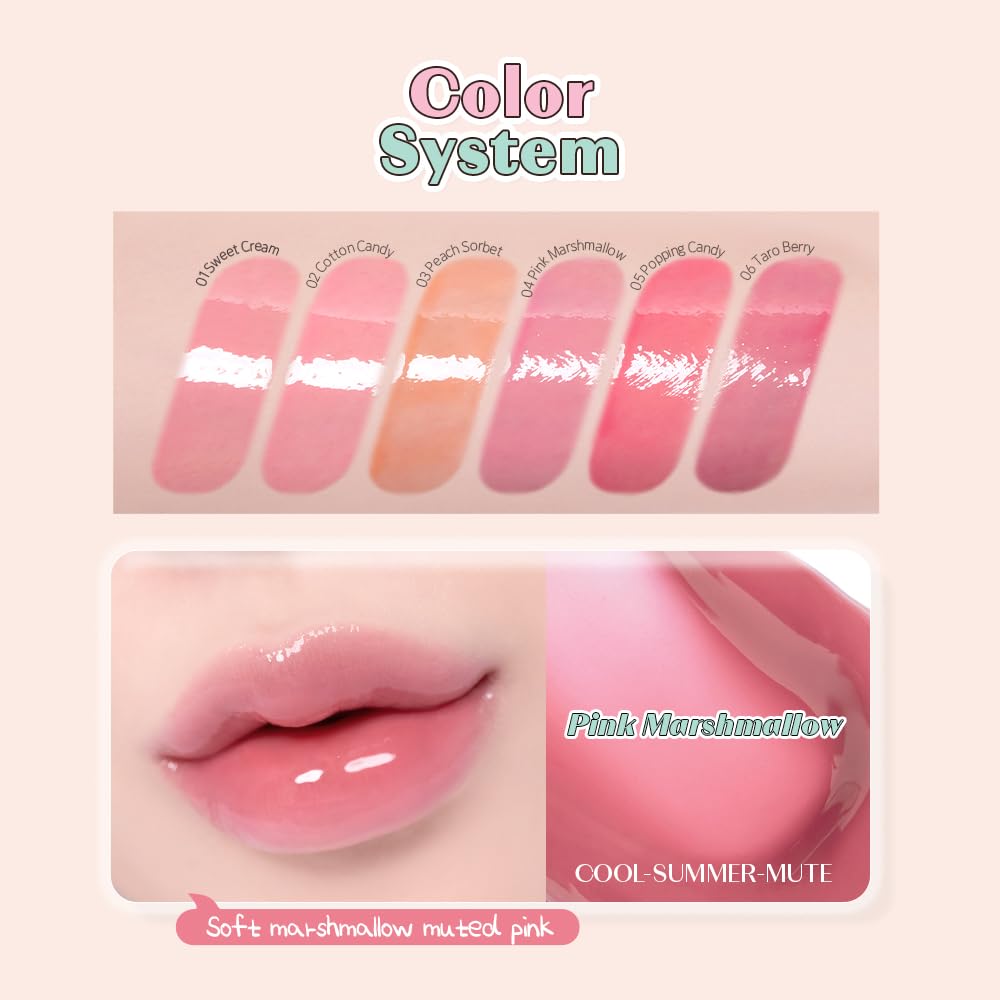ETUDE Over Glowy Lip Gloss #4 Pink Marshmallow | Non-Sticky Vegan Lip Tint | Moisturized & Long-lasting Lip Gloss | Daily Tint for Dry Lips, Korean Makeup, K-beauty, Perfect for Gift